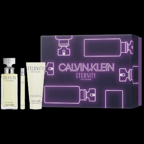 Eternity Women Gift Set 3.3oz EDP & .33oz Mini & 3.3oz Body Lotion General Calvin Klein