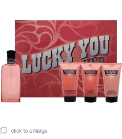 Lucky You 4 Pc Gift Set 3.4Oz EDT,2.5Oz Body Lotion,2.5Oz Bath & Shower Gel & 2.5Oz Hair Gel for Women General Aura Fragrance