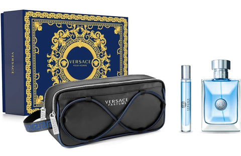 Versace Pour Homme Set 3.4oz EDT & .34oz Mini & Toiletry Bag