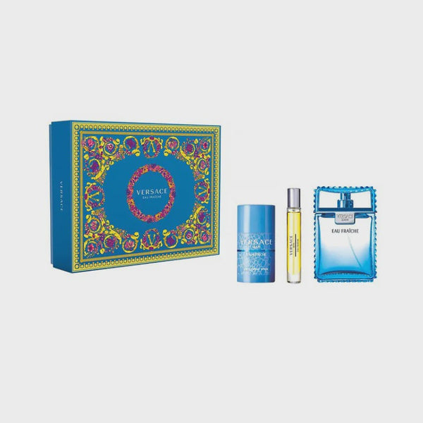 Versace Man Eau Fraiche 3.4oz EDT & 2.5oz Deo & .34oz EDT Mini Spray