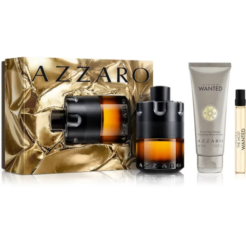 Most Wanted Parfum Set 3.4oz Parfum & .34oz Mini & 2.5oz Shampoo Azzaro