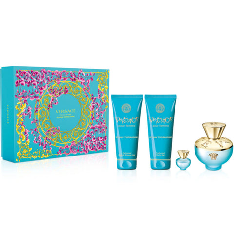 Versace Dylan Turquoise Set 3.4oz EDT & 3.4oz Body Lotion & 3.4oz Shower Gel & 5ml Mini General Versace