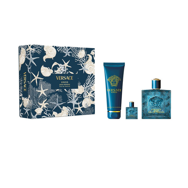 Versace Eros Men EDP Set 3.4oz EDP & .34oz EDP & 5oz Shower Gel General Versace