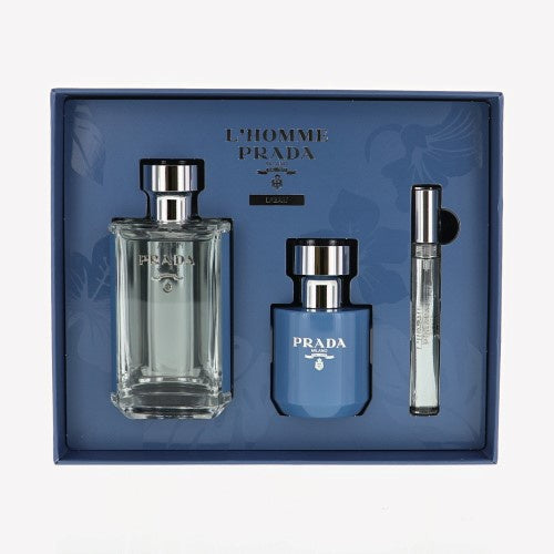 PRADA L'HOMME PRADA L'EAU ミニバッグ ブルー Prada L'homme L'eau Men Set 3.4oz EDT & .34oz EDT & 3.4oz Shower