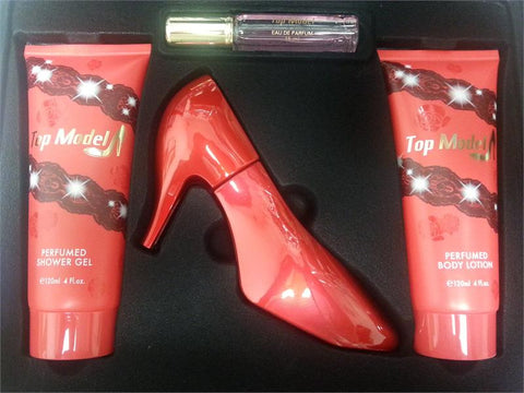 TOP MODEL RED 3.4 OZ/4.0 SHOWER GEL/4.0 OZ BODY LOTION/0.5 OZ  EDP FOR WOMEN - Aura Fragrances