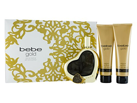 Bebe Gold Women Gift Set 3.4oz EDP & 3.4 Body Lotion & 3.4 Shower Gel