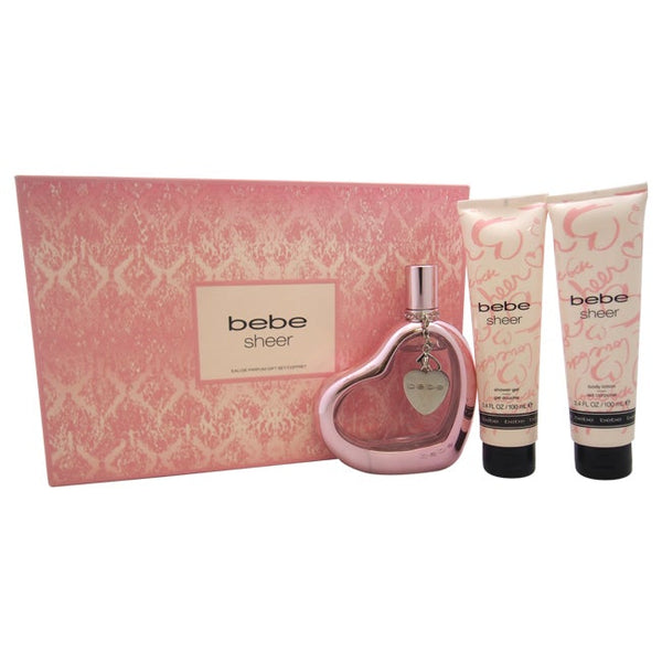 Bebe Sheer Women Gift Set 3.4oz EDP & 3.4 Body Lotion & 3.4 Shower Gel