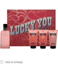 Lucky You 4 Pc Gift Set  3.4oz EDT,2.5oz Body Lotion,2.5oz Bath & Shower Gel & 2.5oz Hair Gel for women - Aura Fragrances