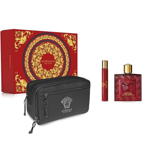 Versace Eros Flame Men Set 3.4oz EDP & 0.3 & Bag